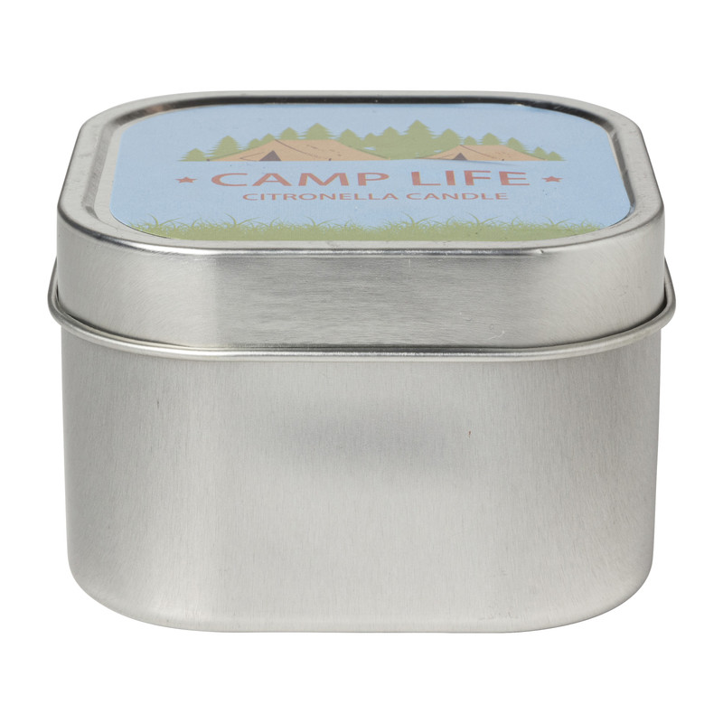 Citronella kaars campinglife - vierkant blik - 7.5x7x5 cm