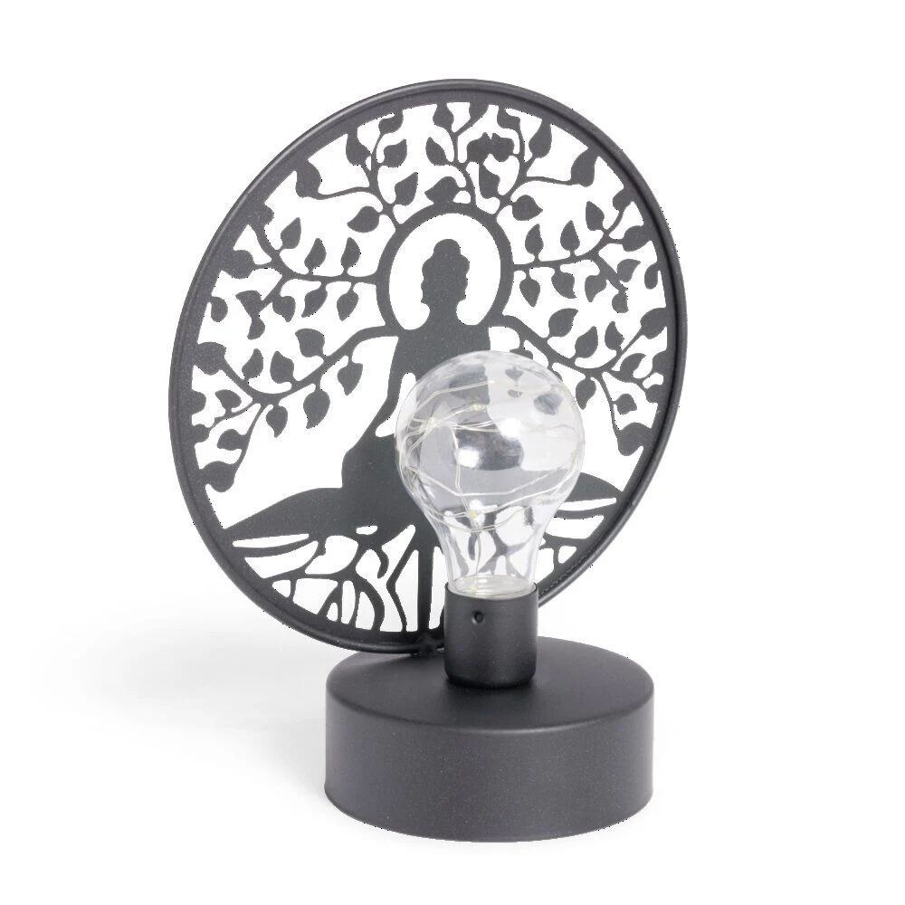 Lanterne LED Bouddha métal noir 18x10xH21,5cm