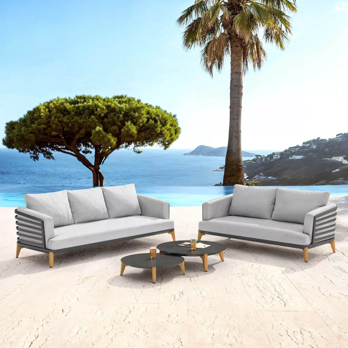 Salon de jardin aluminium 5 places 4 pcs Monte Carlo Gris anthracite et gris clair