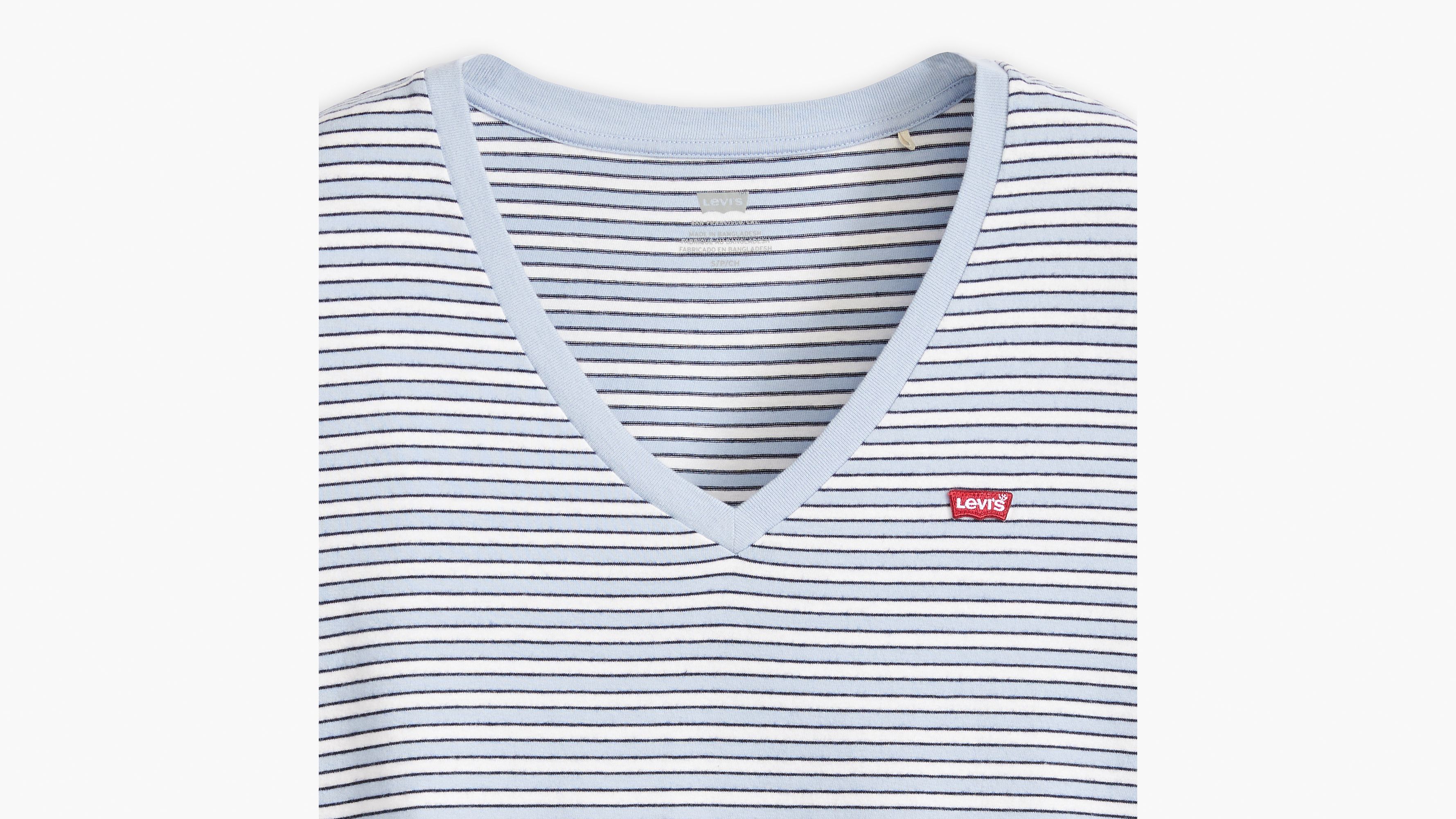 T-shirt Perfect col V - Penny Stripe Kentucky Blue - Bleu