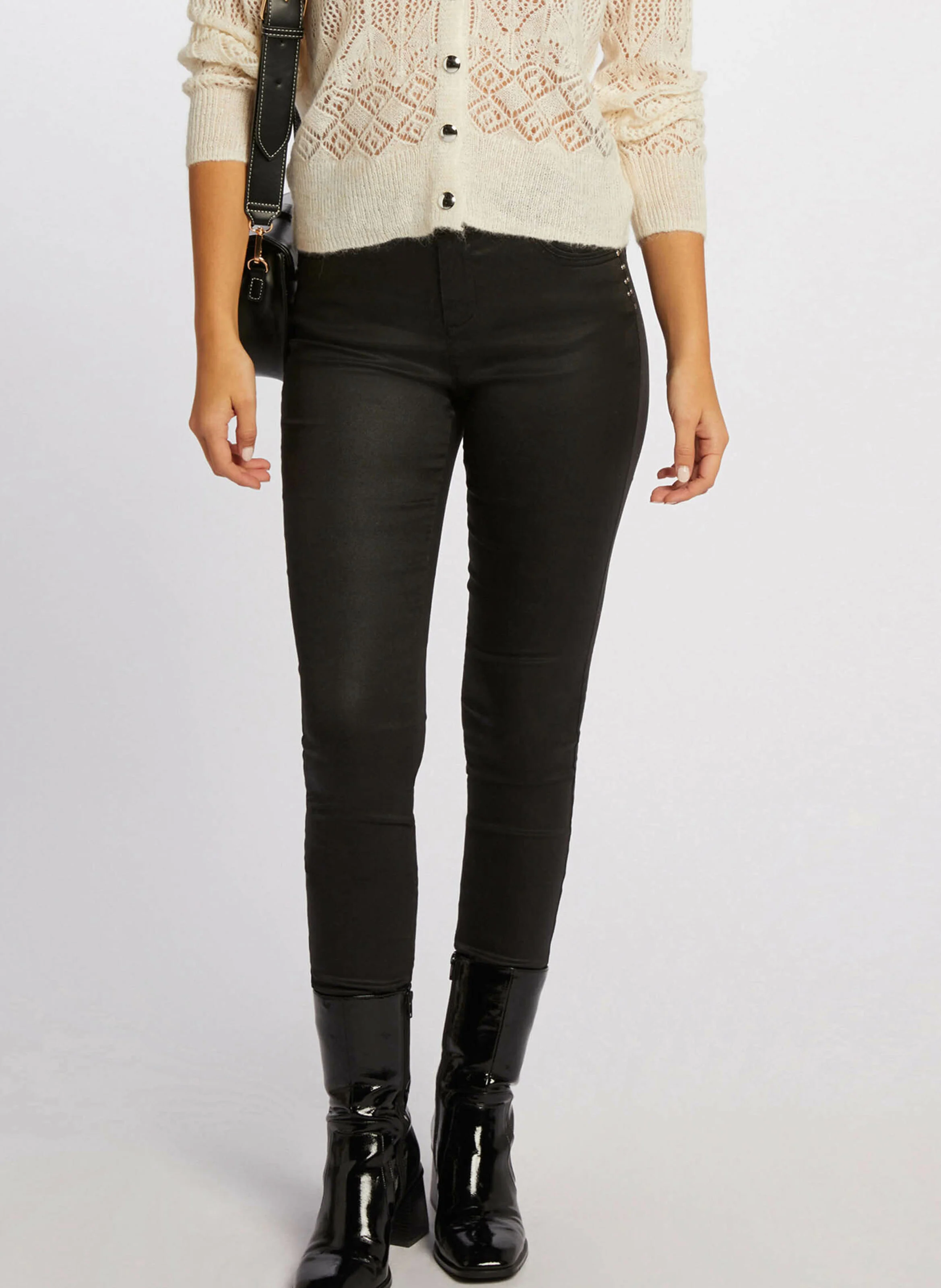 PFRASHI - Pantalon skinny enduit en coton mélangé | Noir