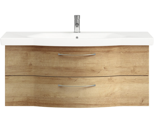 Badkamermeubelset serie 6005 Sprint BxD 122 x 48,1 cm, frontkleur Riviera Oak, 2-delige set met keramische wastafel