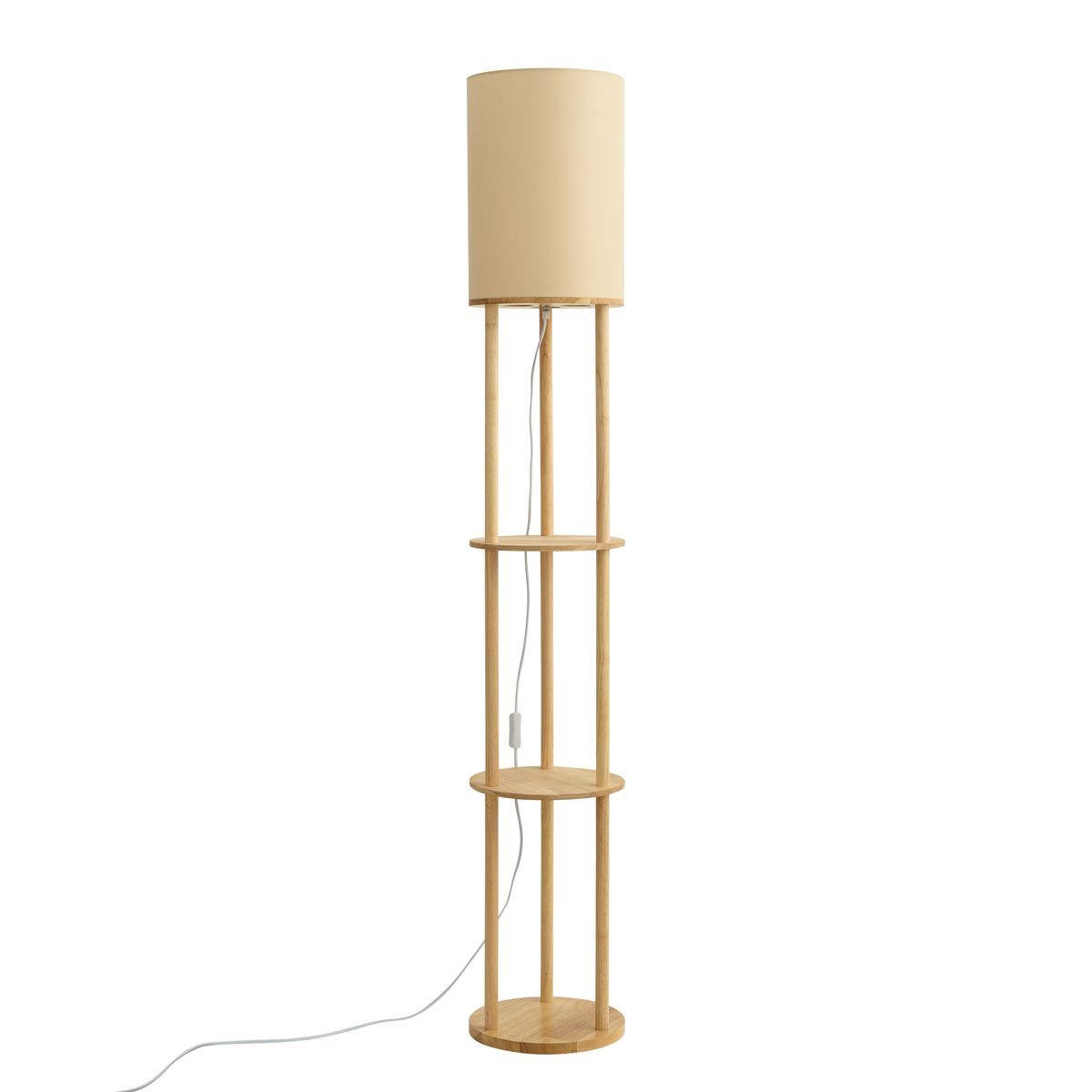 Moderne vloerlamp hout met beige kap - Stojon