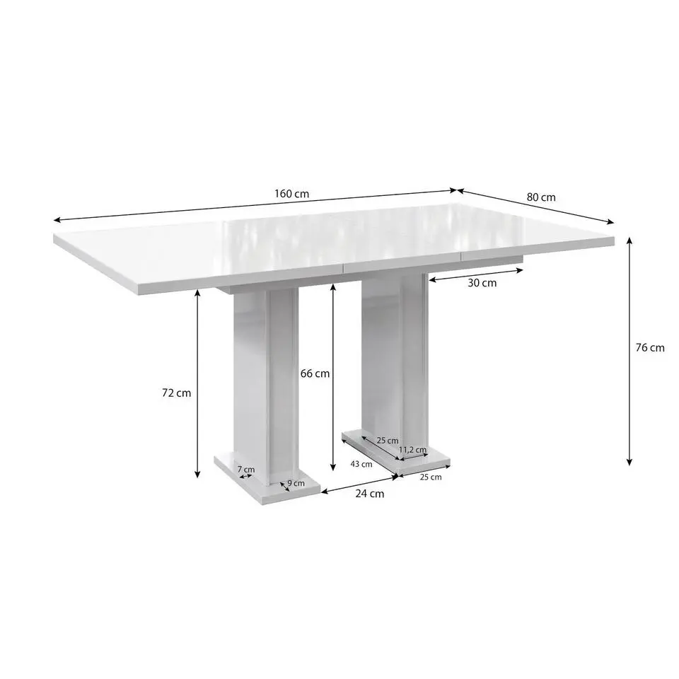 Meubella - Eetkamertafel Glamour - Hoogglans zwart - 160 cm - Uitschuifbaar