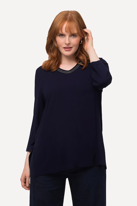Shirt, Ziersteine, A-Linie, V-Ausschnitt, Langarm