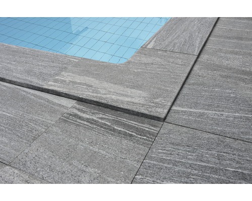 FLAIRSTONE Zwembadrand Arctic Gneiss grijs hoekstuk binnen afgerond 60x35 / 60x35 x 3 cm