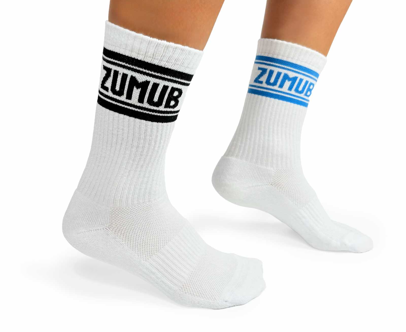 Conjunto de meias longas Zumub Gym Hero nas cores branca e azul + preta e branca
