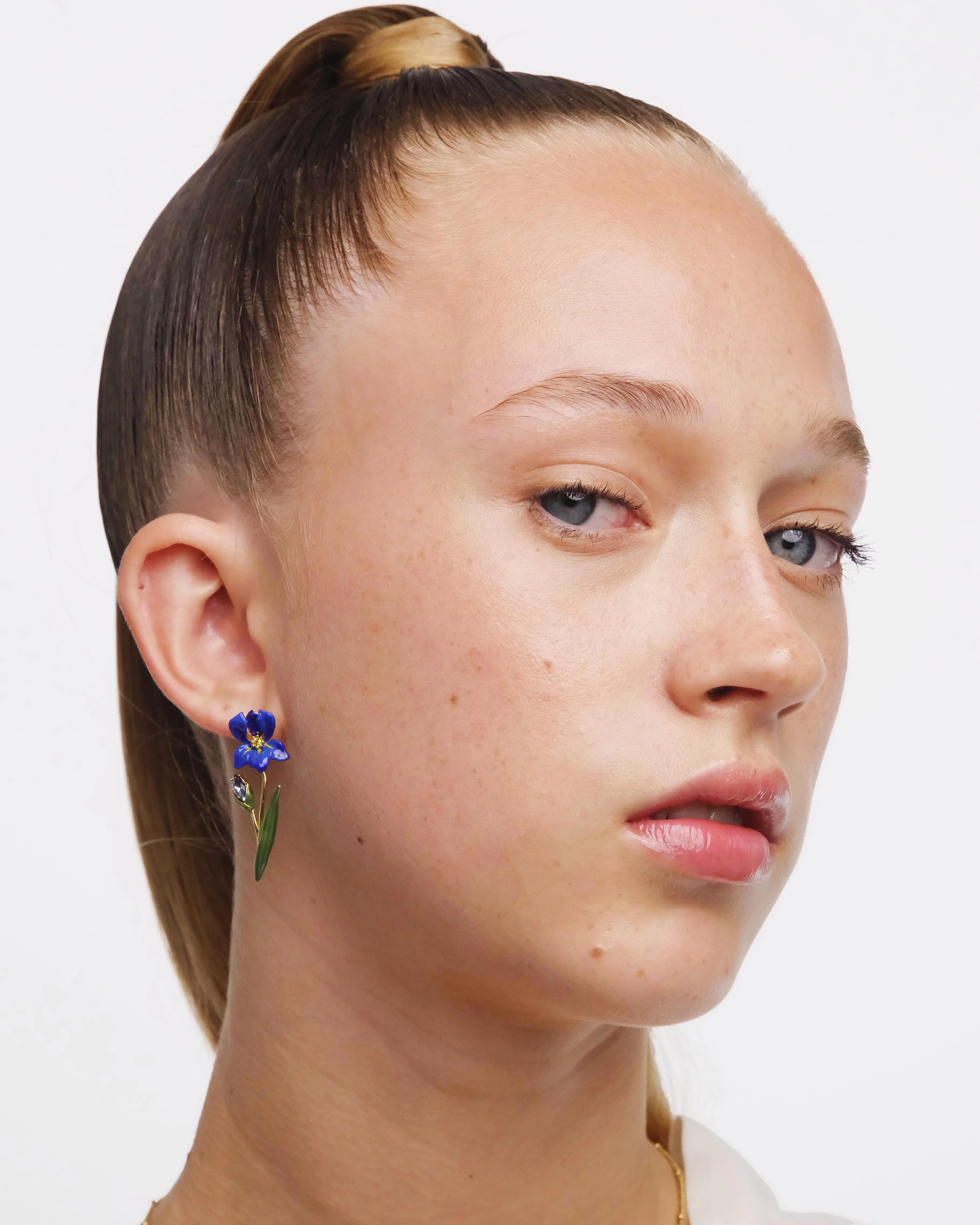 Boucles d'oreilles asymétriques iris de sibérie | Bleu
