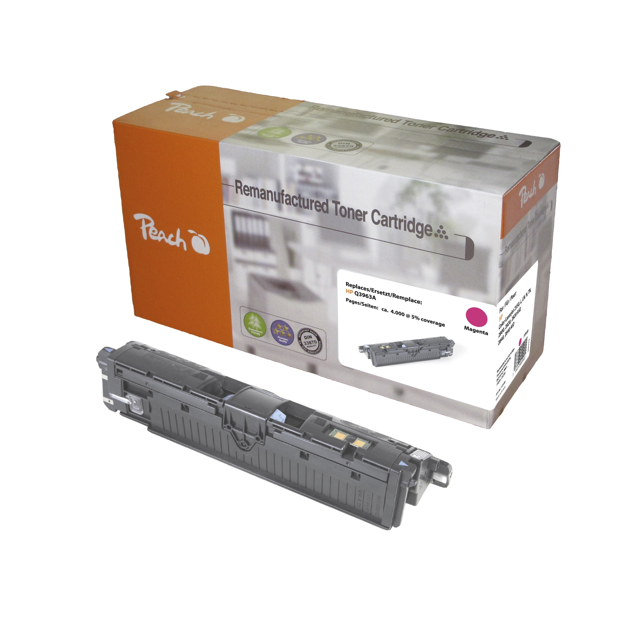Peach HP 122 AM Toner ma ersetzt HP No. 122A M, C3963A für z.B. HP Color LaserJet 2550, HP Color LaserJet 2550 L, HP Color LaserJet 2550 LN (wiederaufbereitet)