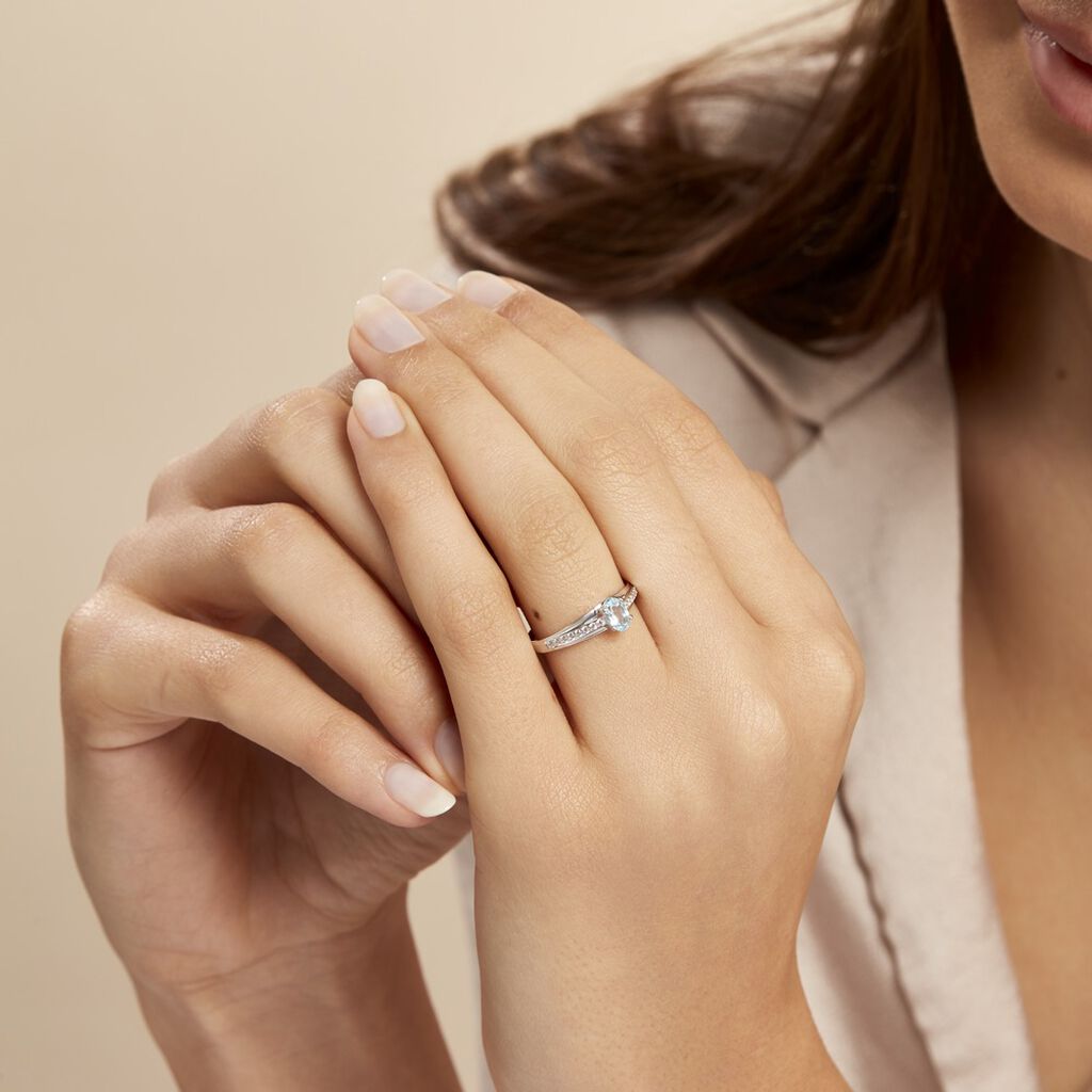 Bague Solitaire Tahyss Or Blanc Topaze Et Oxyde De Zirconium