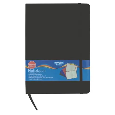 Stylex Notizbuch DIN A5, 192 Seiten, kariert, schwarz