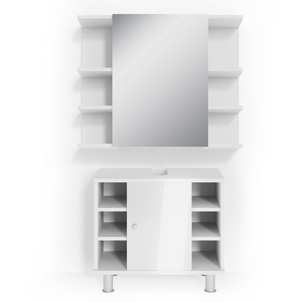 VICCO Badmöbel Set FYNN 2 Teile Weiß Hochglanz - Badezimmer Spiegel Badunterschrank Bad Badschrank