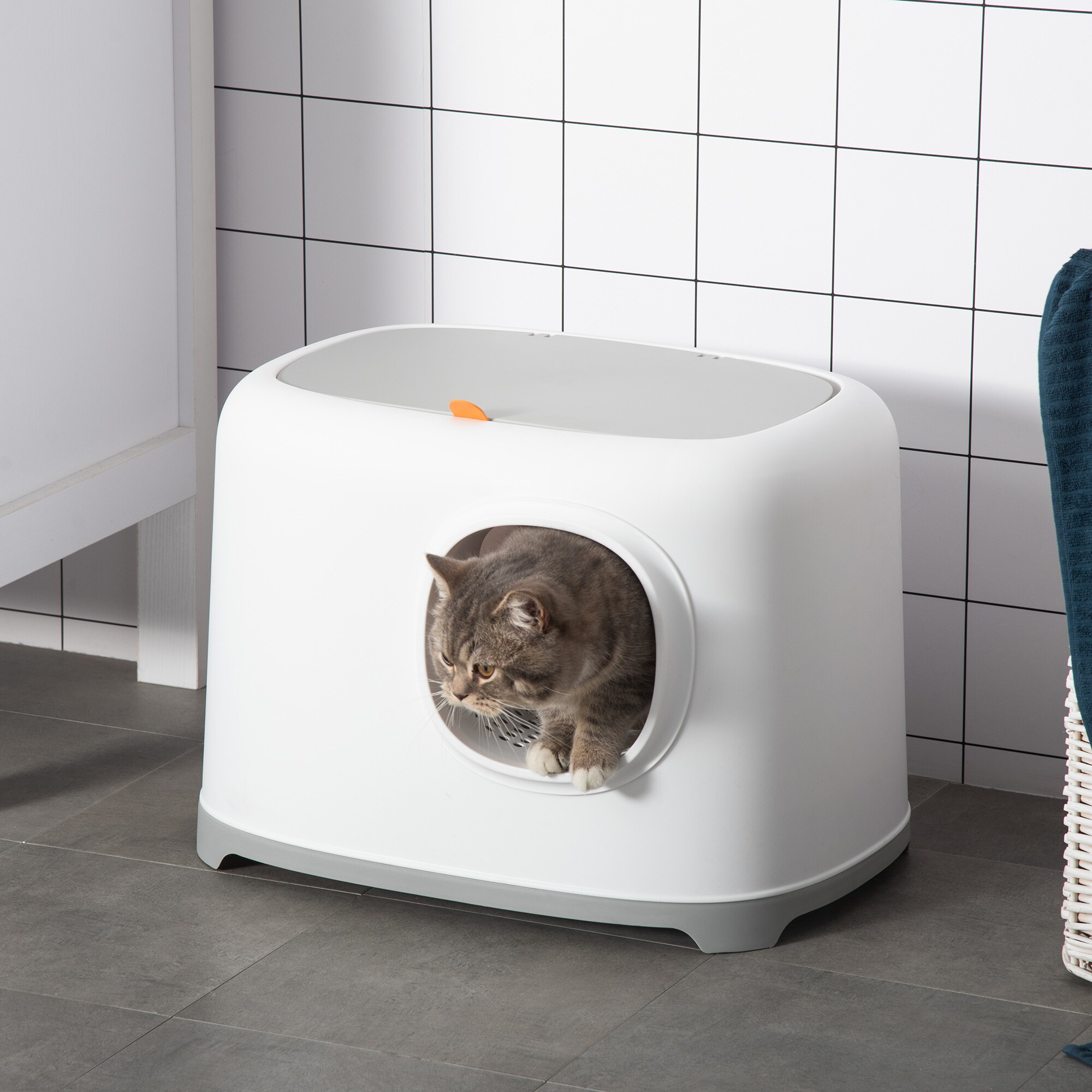 PawHut Katzentoilette mit kompaktem Design bunt 55L x 40B x 39H cm