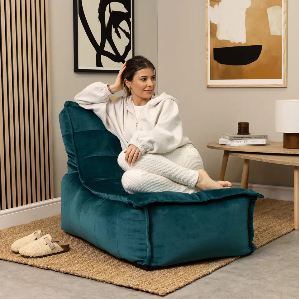 icon Zitzak Lounger Dolce - Fluwelen Zitzak - Blauwgroen