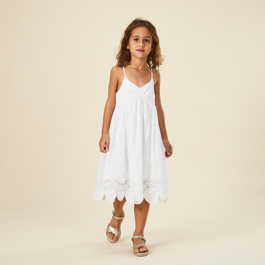 Robe de cérémonie avec broderie anglaise pour fille - Ecru
