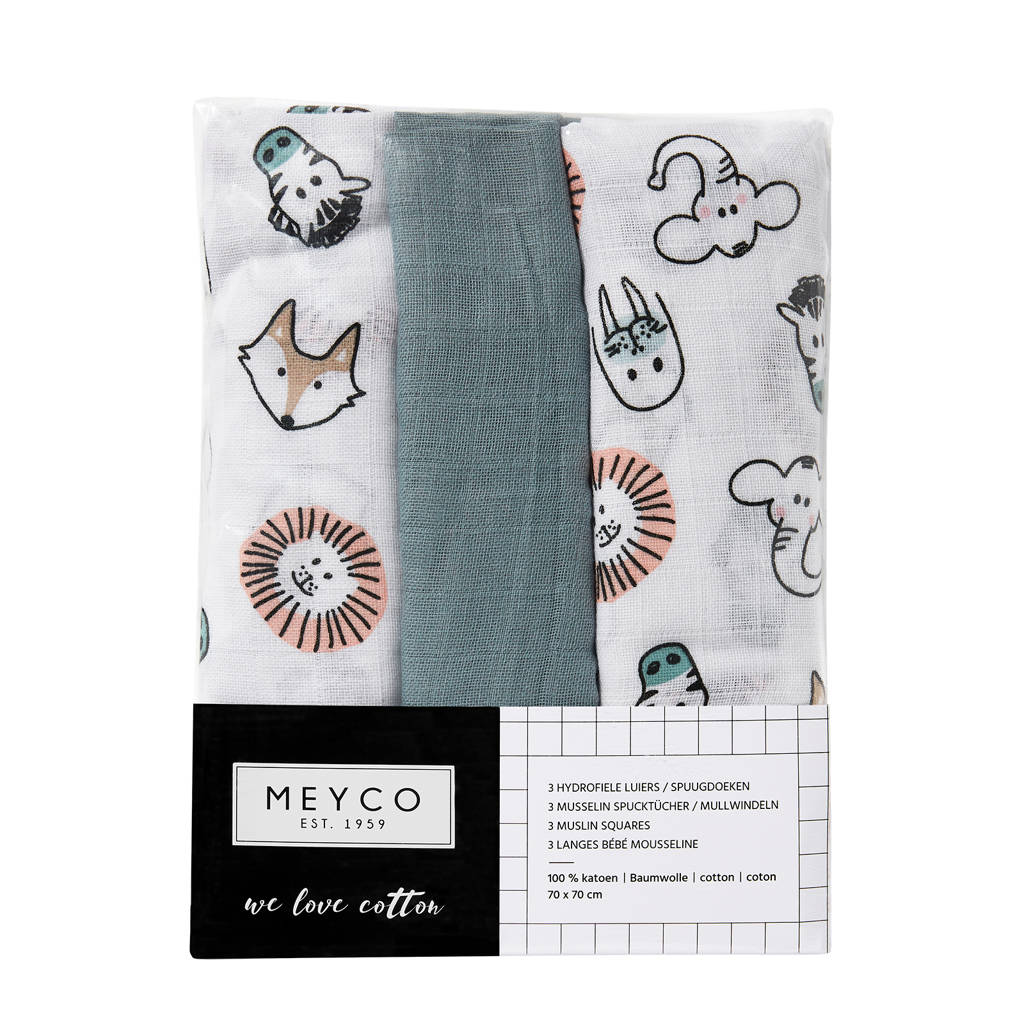 hydrofiele doek 70x70 cm (set van 3) animal/uni