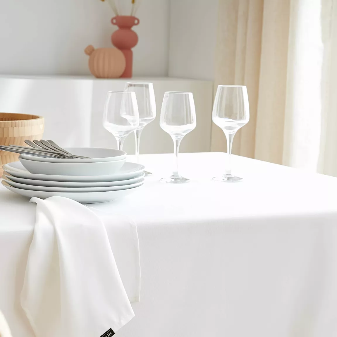 Nappe carrée anti tache (100 x 100 cm) Elise Blanche