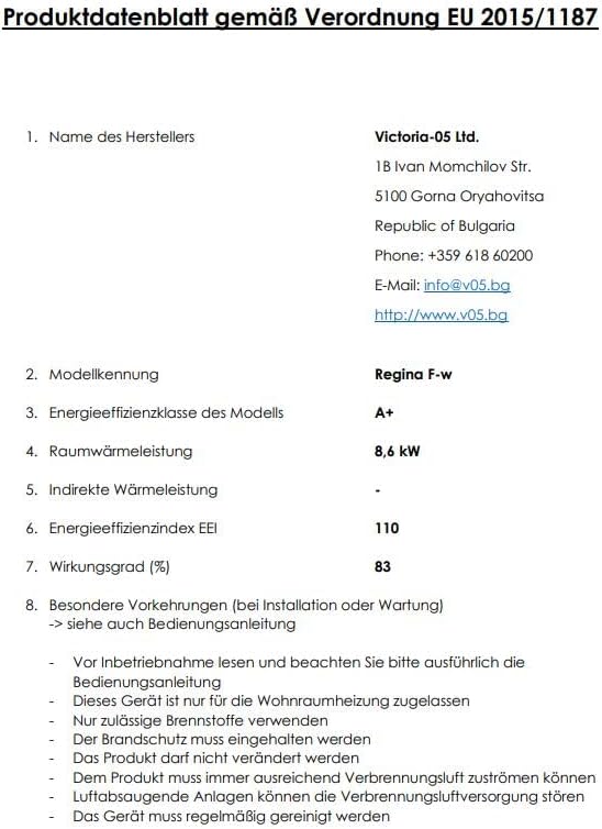 Kaminofen Regina F-W mit Backfach, EEK A+, 8,6 kW, BImSchV Stufe 2, Wirkungsgrad 83%