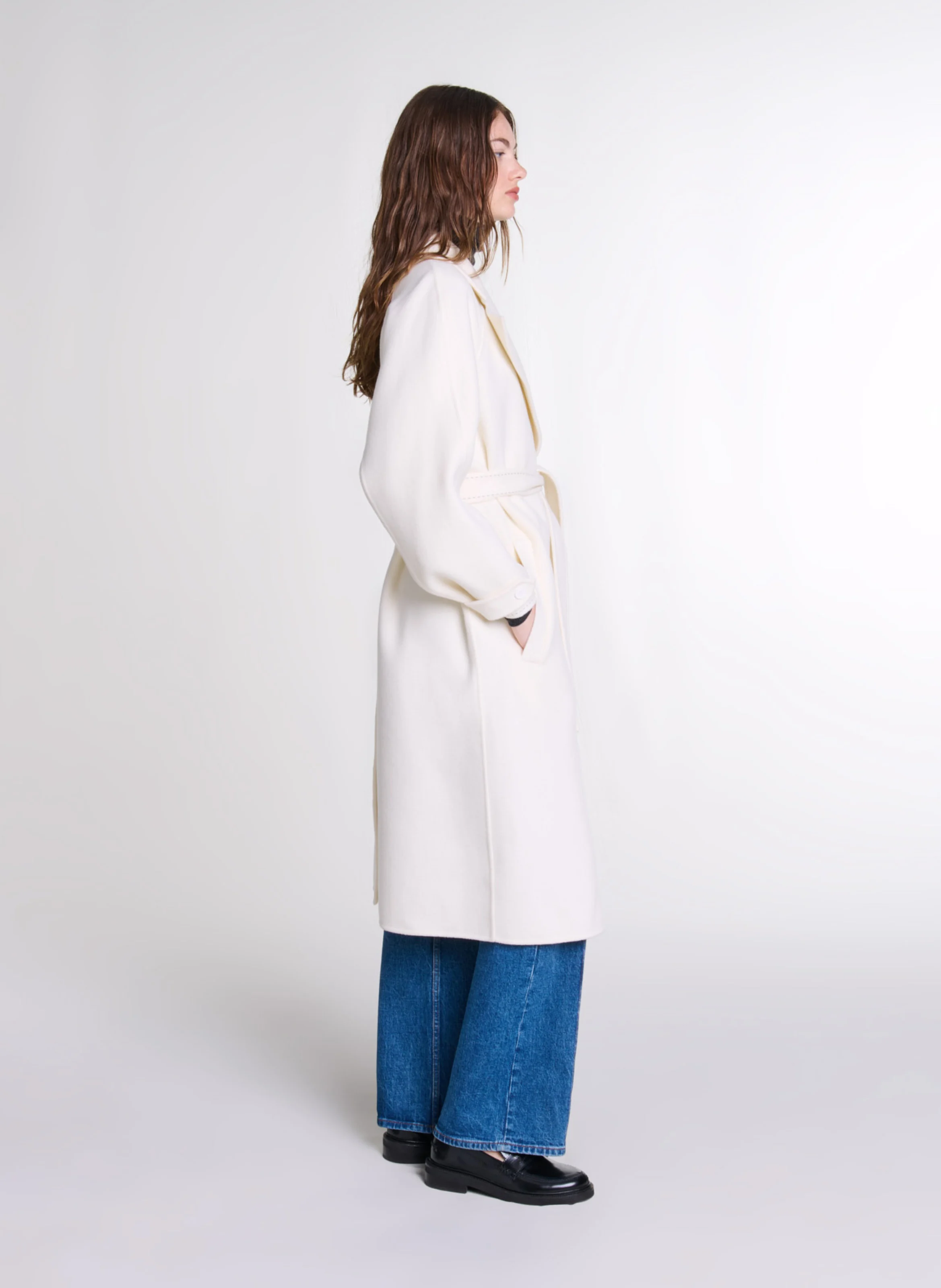 Manteau mi-long double face en laine mélangée | Beige