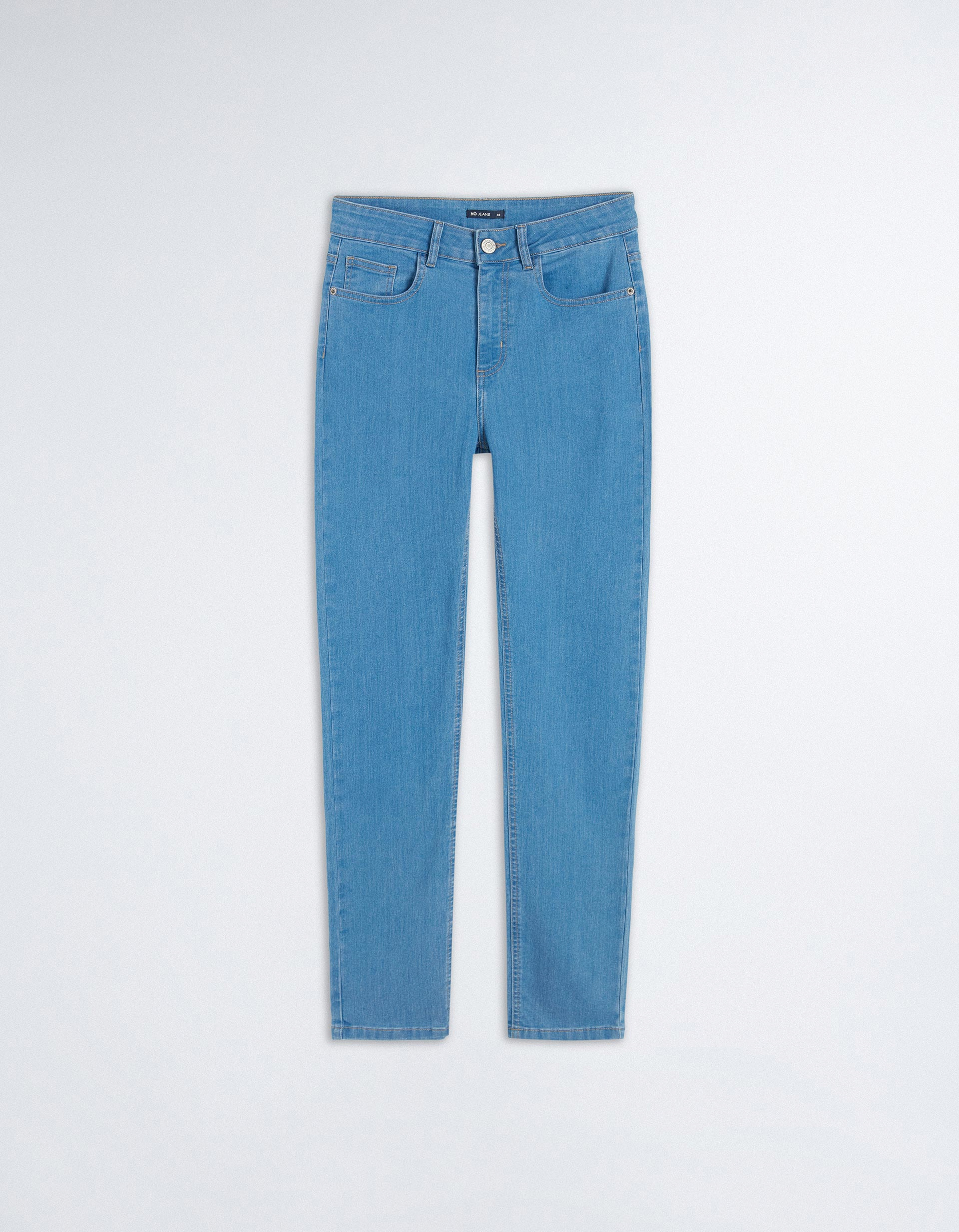 Calças de Ganga 'Slim Straight', Mulher, Azul Claro