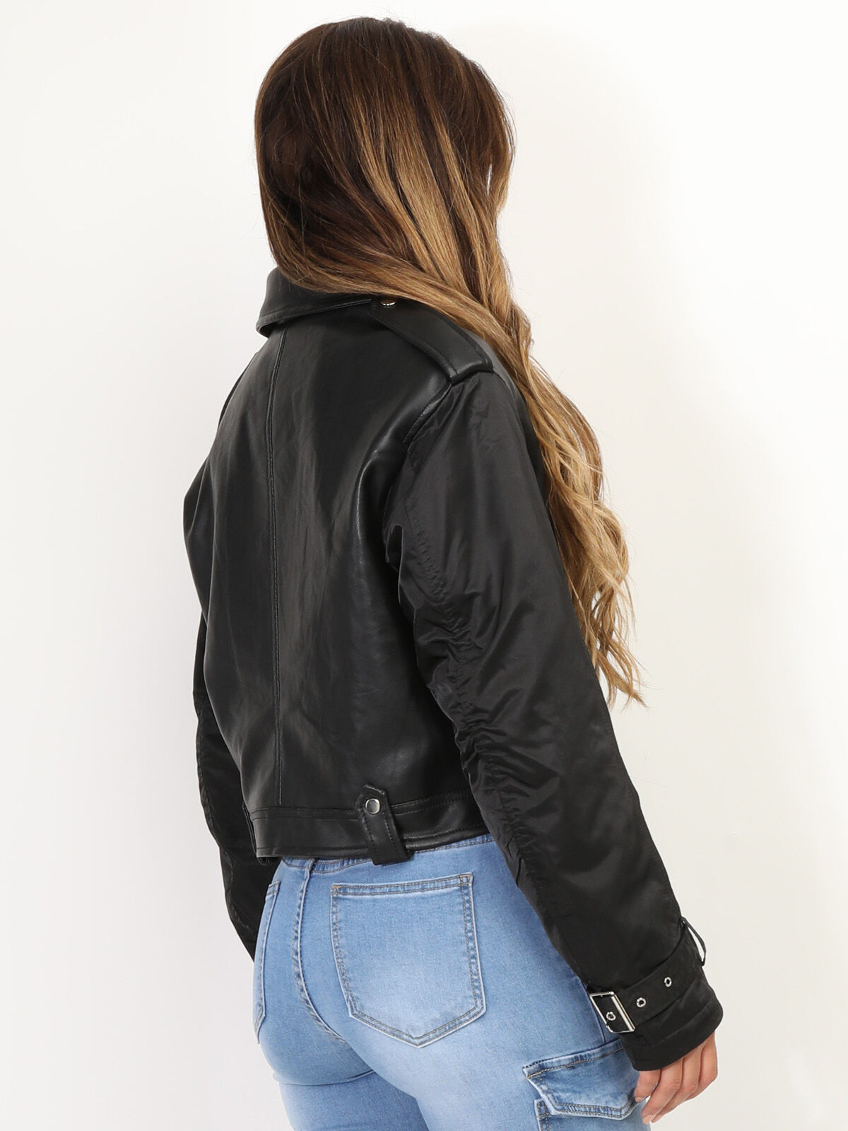 Blouson motard bi-matière- Noir