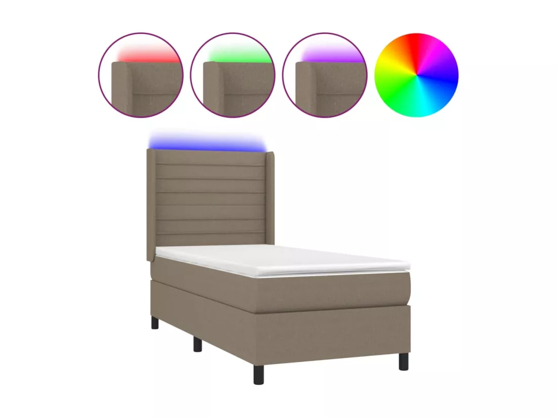 Sommier tapissier avec matelas et LED Taupe 90x190 cm Tissu