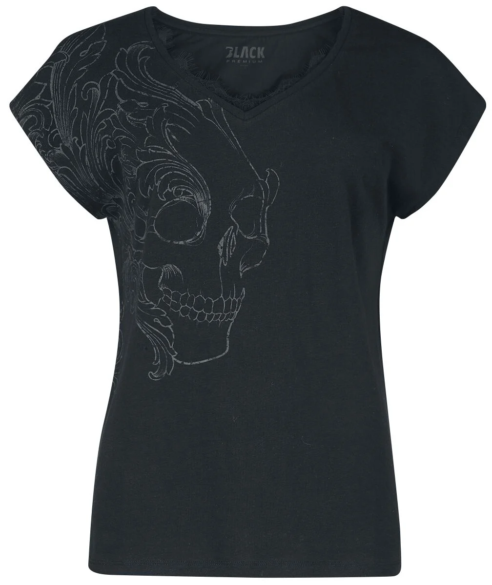 T-shirt imprimé crâne & dentelle | Black Premium by EMP T-Shirt Manches courtes