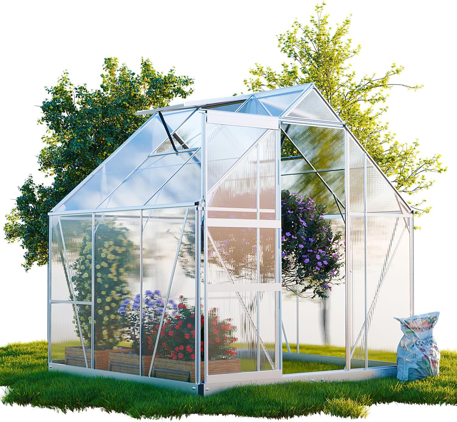 Gewächshaus Cuneo 190x190cm für den Garten, Alu Frühbeet inklusive Fundament, 2 Dachfenster Treibhaus Aufzucht Pflanzenhaus Tomatenhaus 3,7m² UV-Schutz