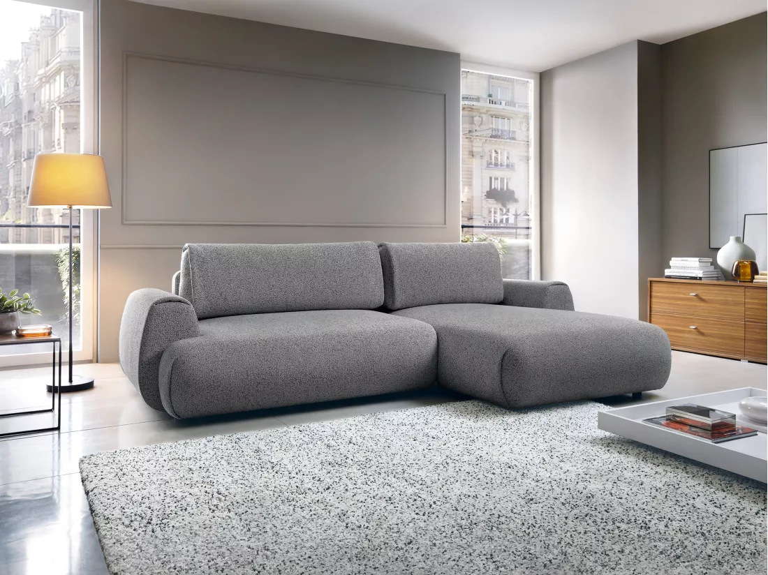 Canapé d'angle droit convertible en tissu texturé gris MONELIA