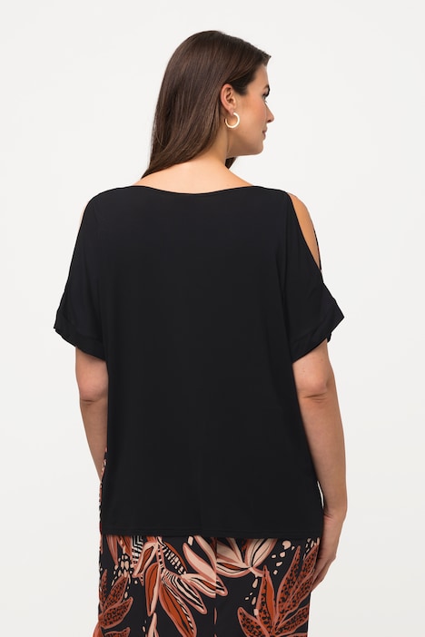 T-Shirt, Blätter, Oversized, V-Ausschnitt, Halbarm