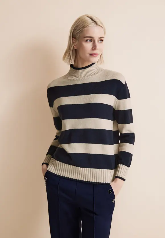 Streifen Strickpullover - deep blue
