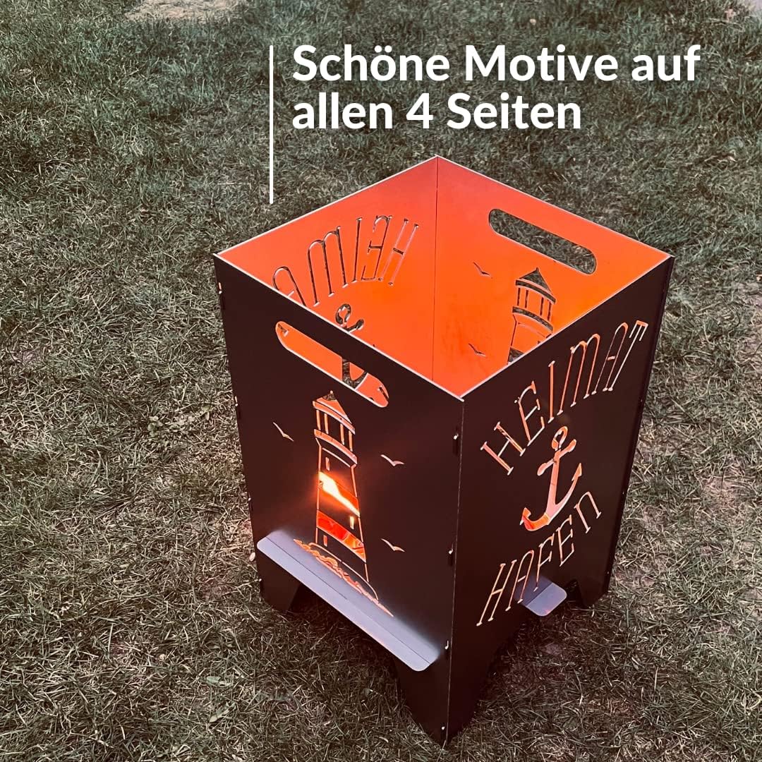 Feuertonne Mit Maritim Motiv | Stabiles Stecksystem Mit Tragegriffen | Robust & Aus Hochwertigem Stahl | Für Eine Knisternde Gemütlichkeit In Deinem Garten (50cm Heimathafen)