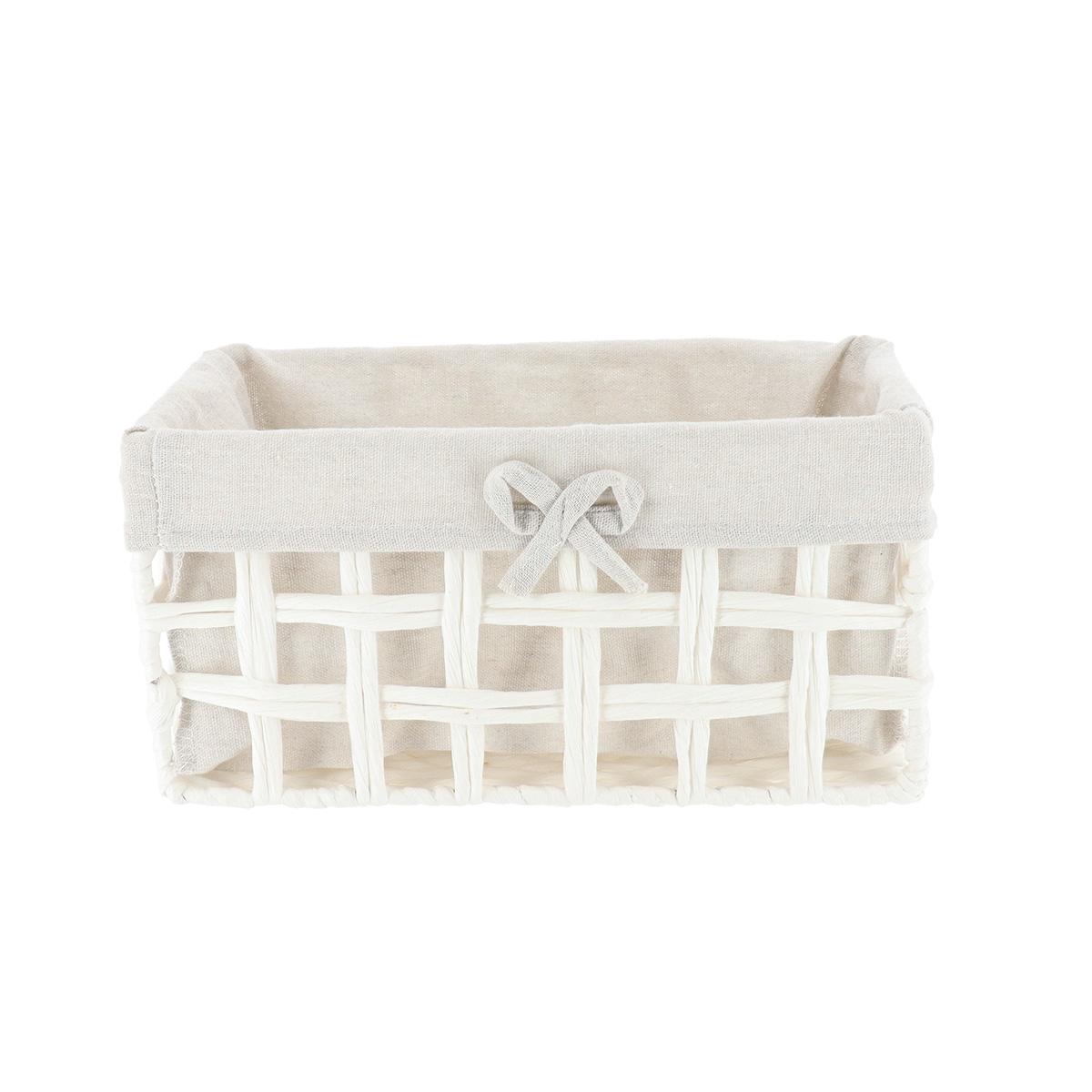 PANIERE RECTANGLE 30X15X16CM BLANC TISSU LIN