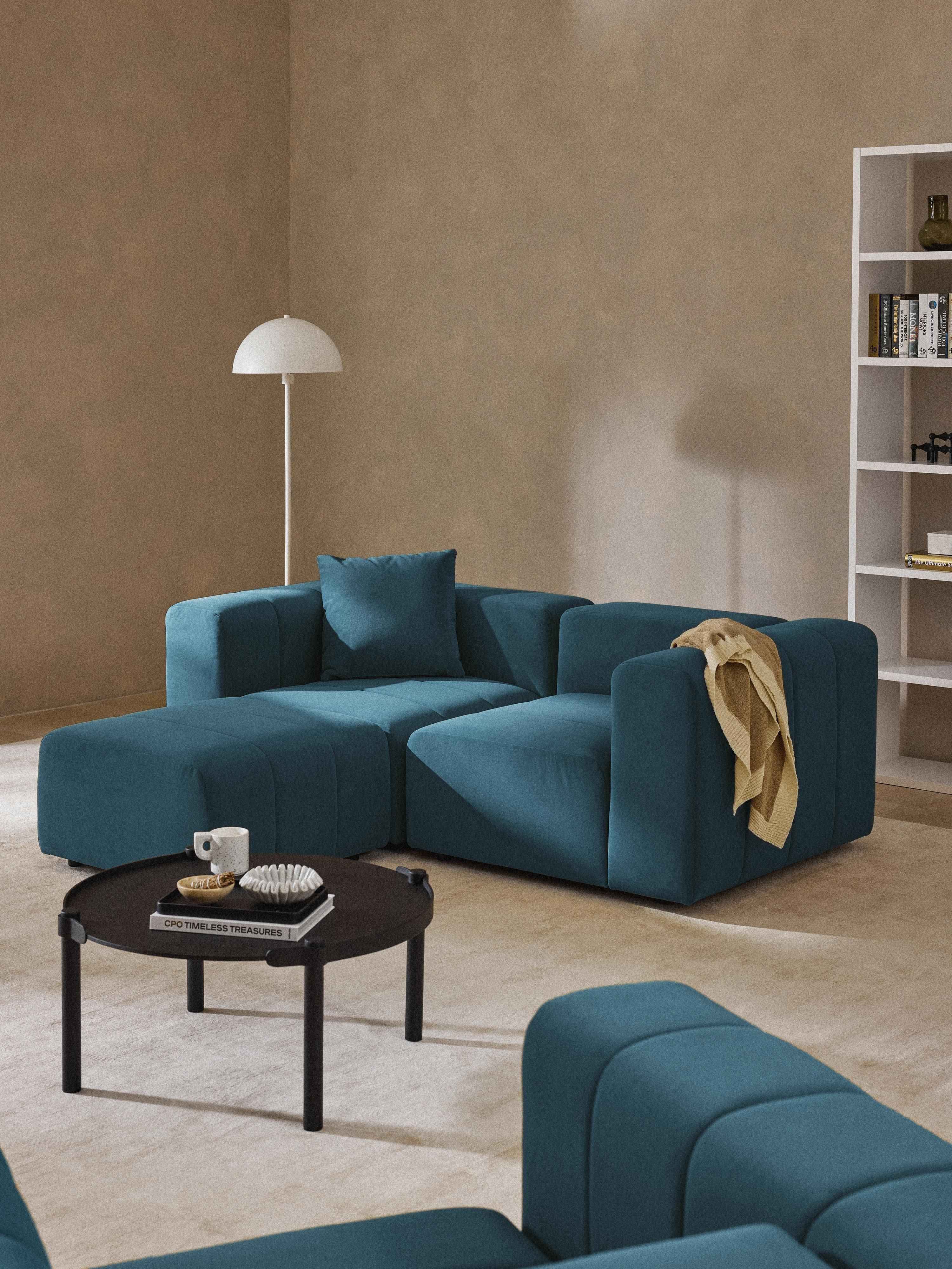 Fluwelen modulaire bank Lena (3-zits) met poef (links/rechts)
