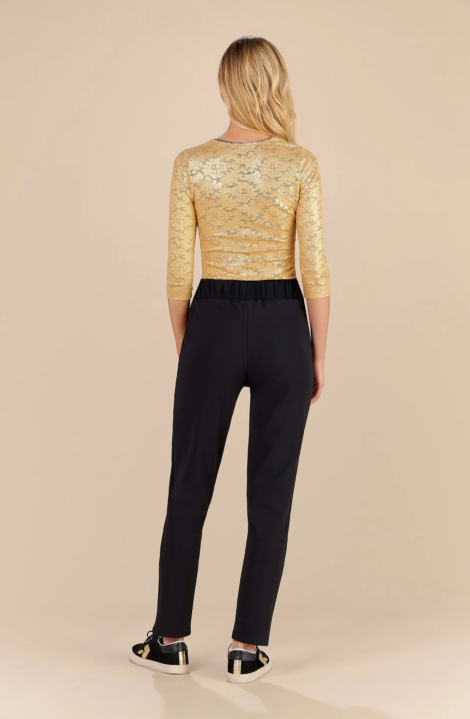 hailey Pantalon noir à lacet doré Noir