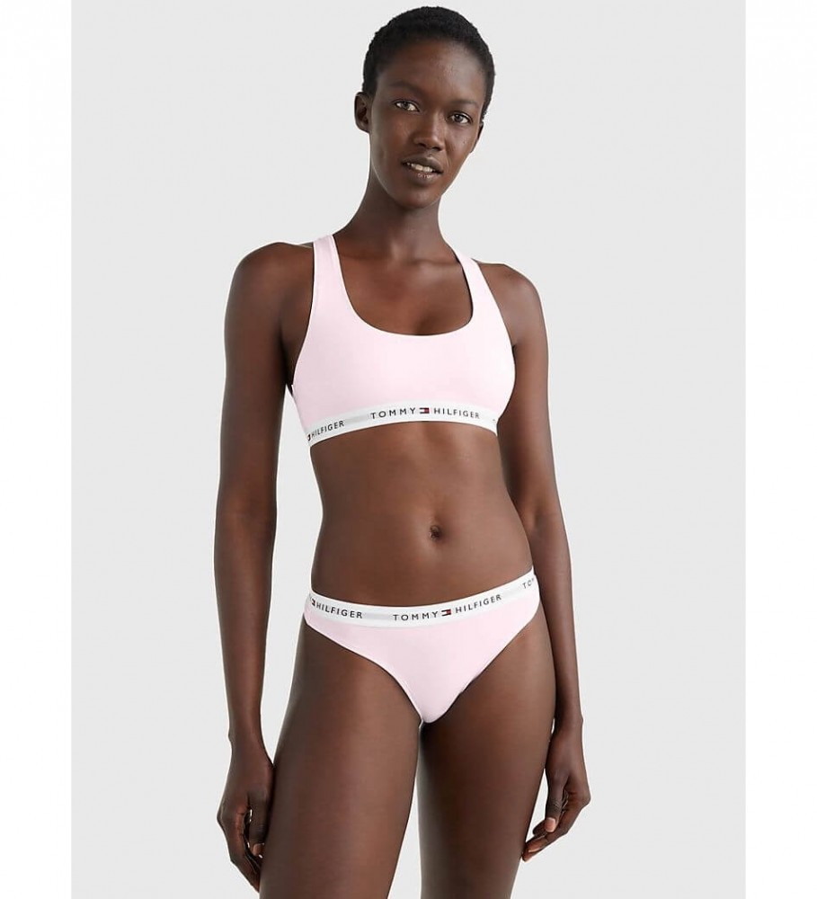 Calcinha fio dental Tommy Hilfiger com logo na cintura, rosa