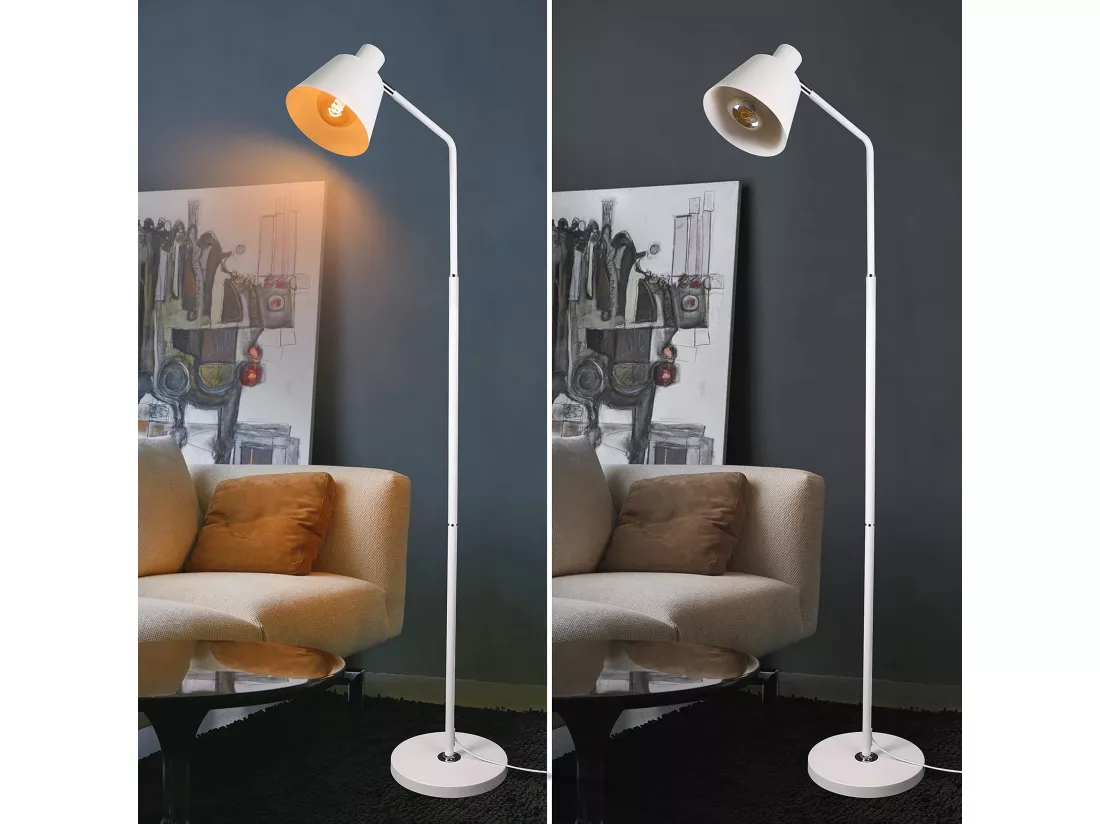 NETTLIFE Lampe sur pied pour salon, lampe debout vintage - 166 cm, design rétro, lampe sur pied blanche en métal avec douille E27, maximum 40 W
