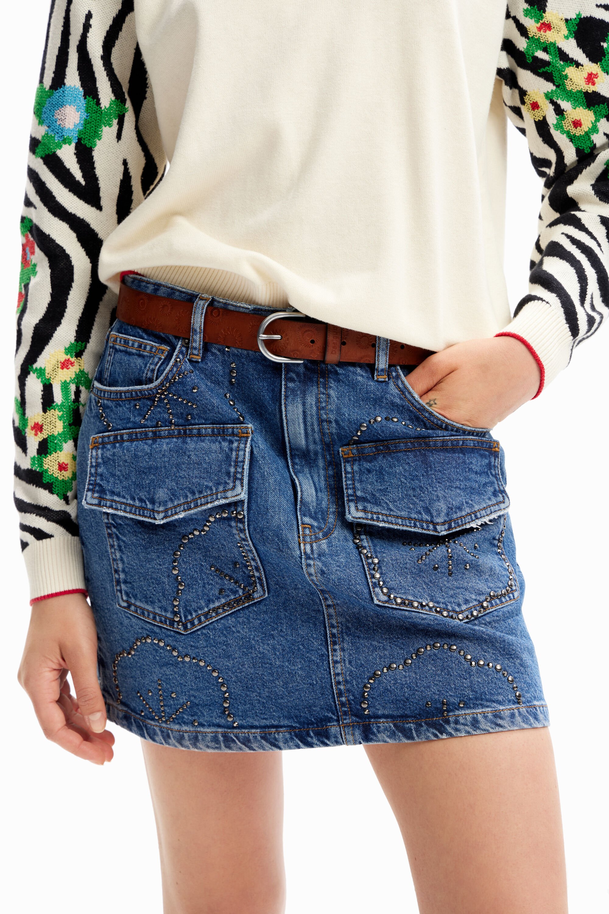 Ceinture cuir géométrique