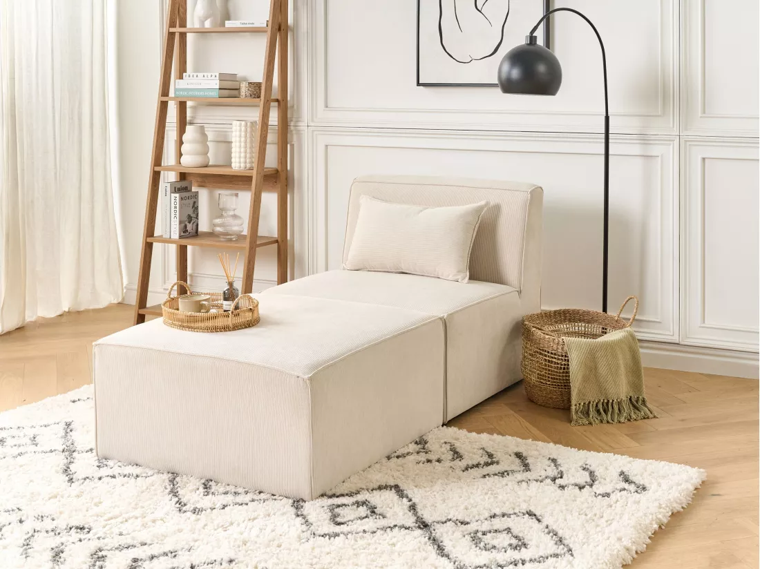 Chaise longue en velours côtelé beige LEMVIG
