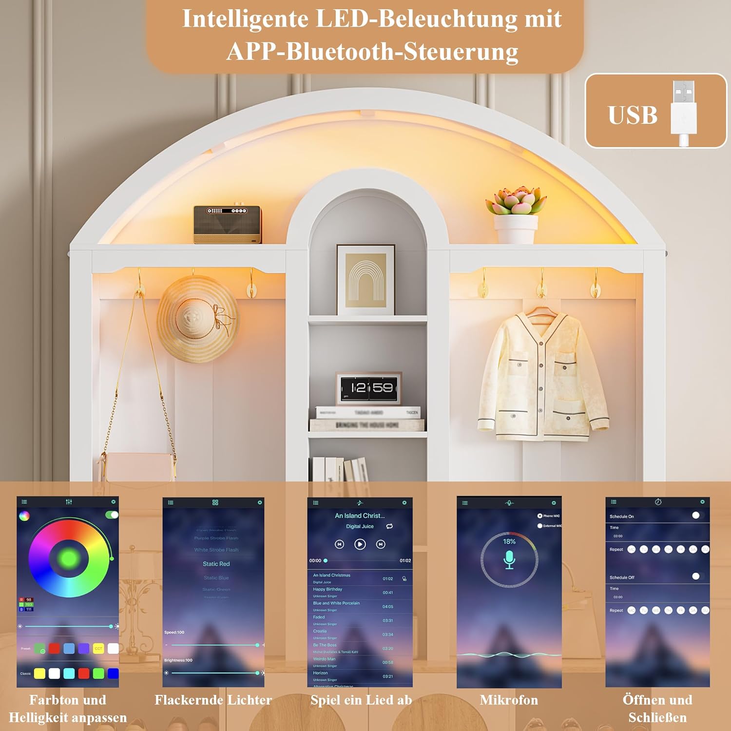 Eingangsbereichsschrank mit Schuhregal, Ablagen und Haken .Garderobenschrank– eine Garderobe aus robustem MDF mit modernem Design und praktischem Stauraum. (Weiß, 150 L x40 B x 195 H(cm))