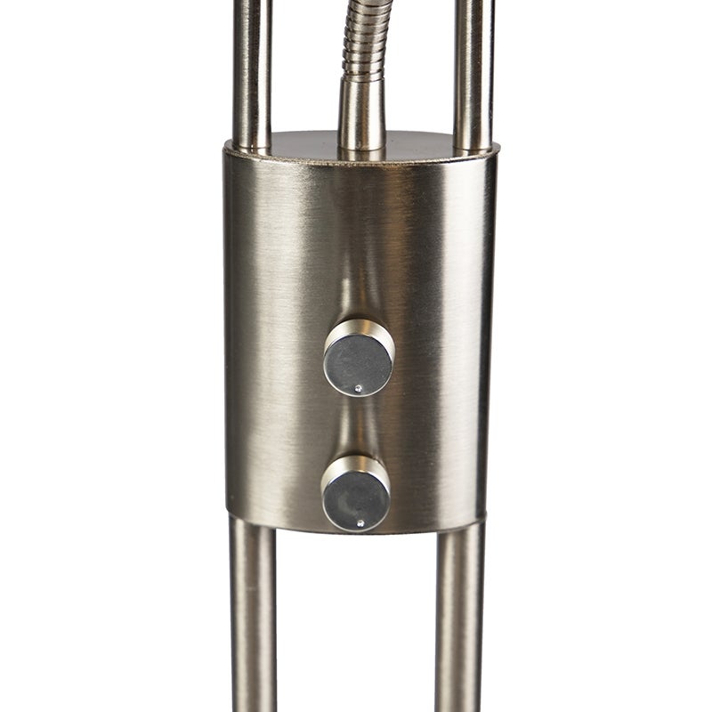 QAZQA - Moderne vloerlamp | Staande lamp | Lamp | Licht staal | Zilver | Mat nikkel incl. LED met leesarm - Ibiza Dimmer | Dimbaar | Woonkamer | Slaapkamer | Uplighter - Staal