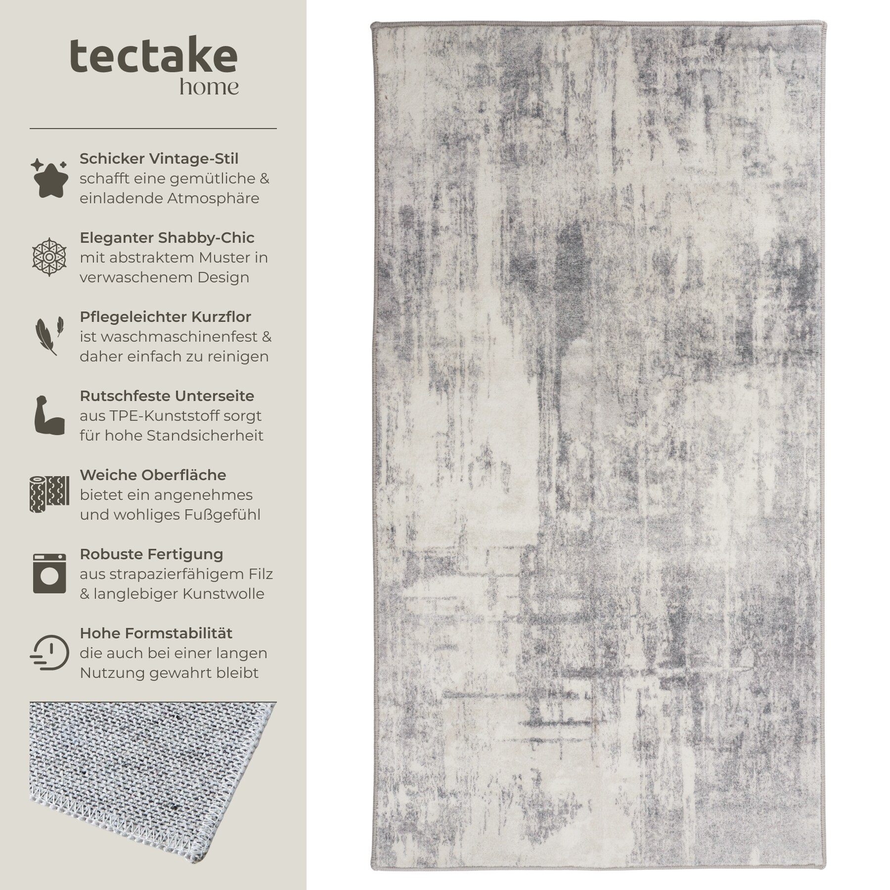 tectake® Vintage Designer Teppich, verschiedene Größen, pflegeleichter, flauschiger Kurzflor, rutschfeste Unterseite