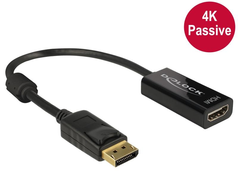 Delock Adapter DisplayPort - HDMI passiv, 4K/30Hz, schwarz Delock Adapter DisplayPort 1.2 Stecker > HDMI Buchse 4K Passiv schwarz