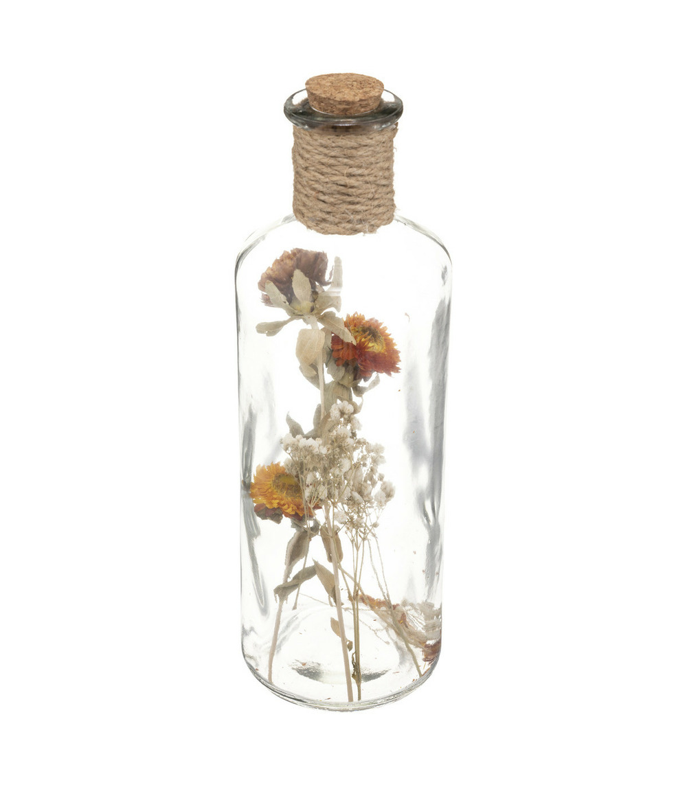 Fleurs séchées dans bouteille en verre d 9 x h 28 cm