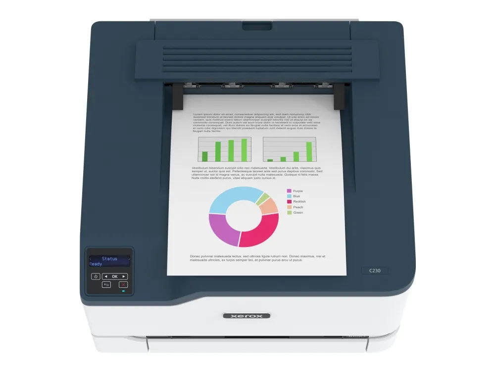 Xerox C230 - Printer - farve - laser - 216 x 340 mm - 600 x 600 dpi - op til 22 spm (mono) / op til 22 spm (farve) - kapacitet: 250 ark - USB 2.0, LAN, Wi-Fi(n), USB 2.0 vært - Green World Alliance returneringsprogram