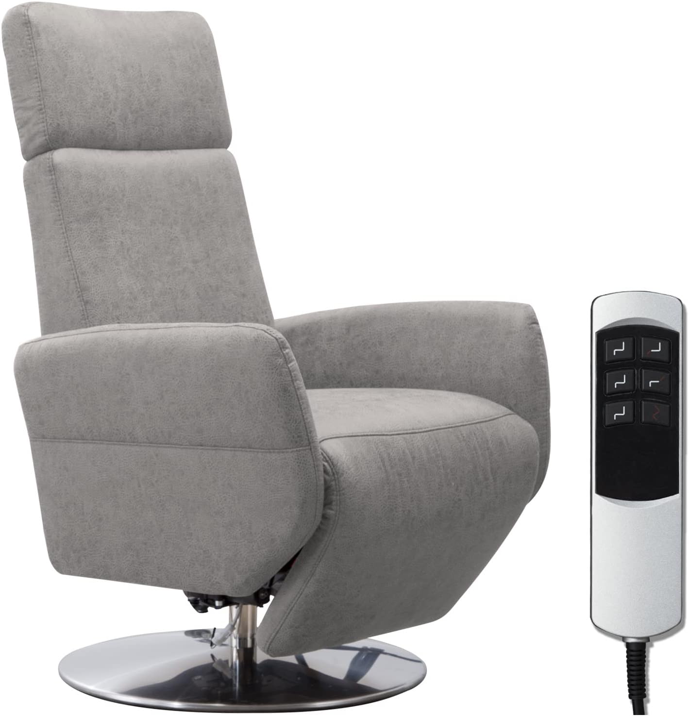 Cavadore TV-Sessel Cobra mit 2 E-Motoren / Elektrischer Fernsehsessel mit Fernbedienung / Relaxfunktion, Liegefunktion / Ergonomie S / Belastbar bis 130 kg / 71 x 108 x 82 / Lederoptik Hellgrau