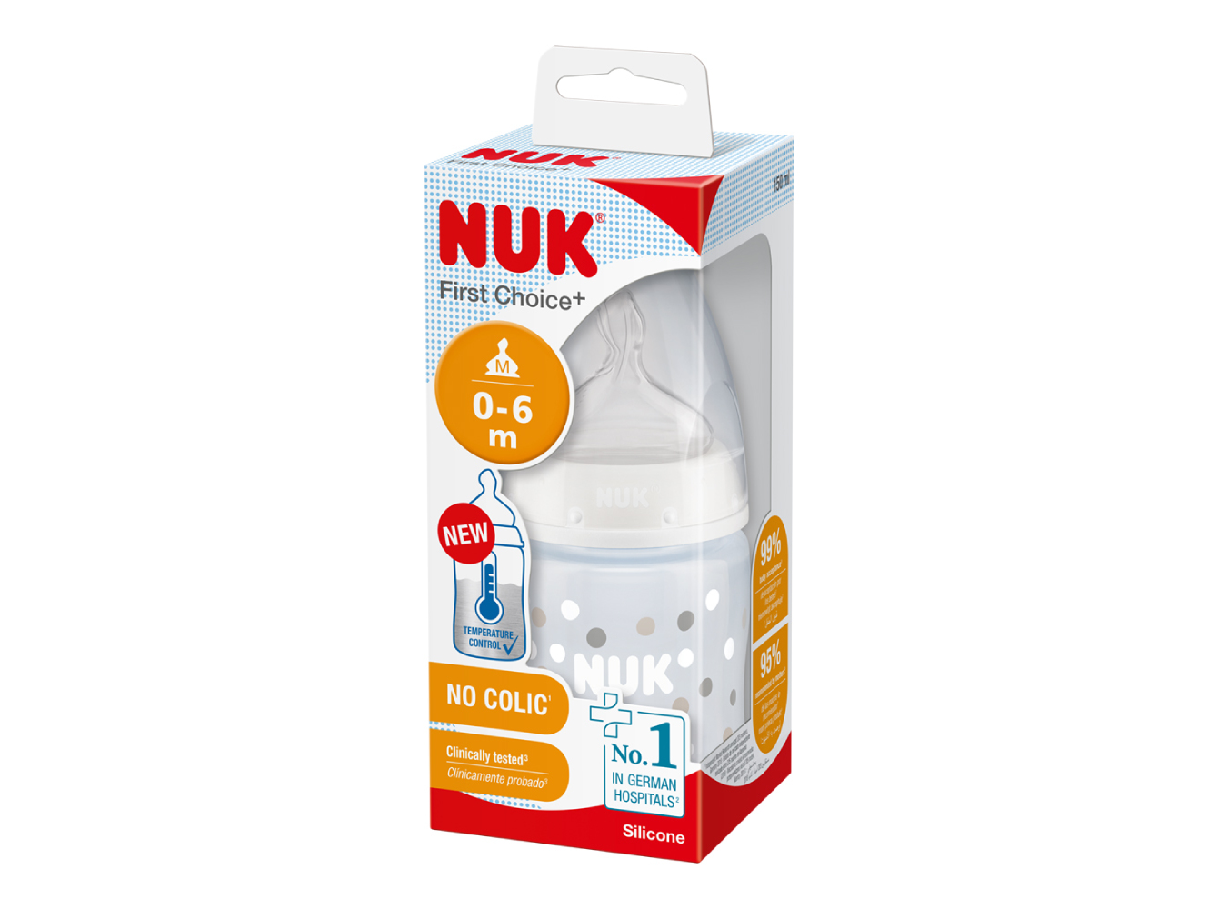 BIBERÃO NUK FC SIL 0-6M MÉDIO TEMP 150ML