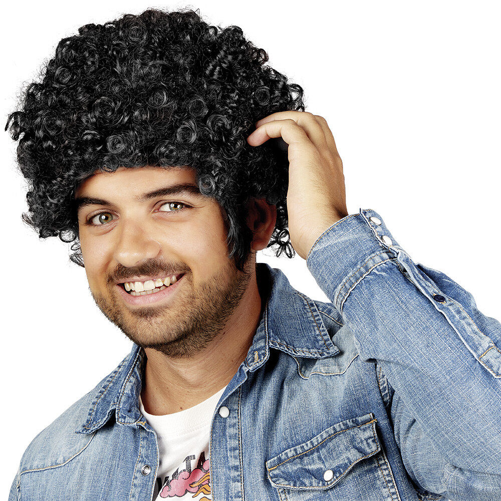 Perruque homme cheveux noirs bouclés