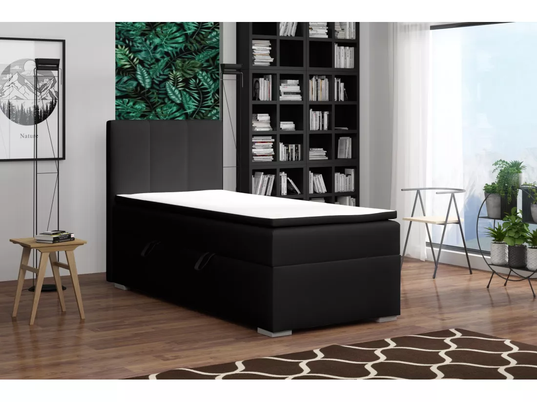 LIT SIMPLE avec tiroir de rangement et surmatelas, côté gauche Monaco Mini 90x200 cm, Soft 11 (Noir)