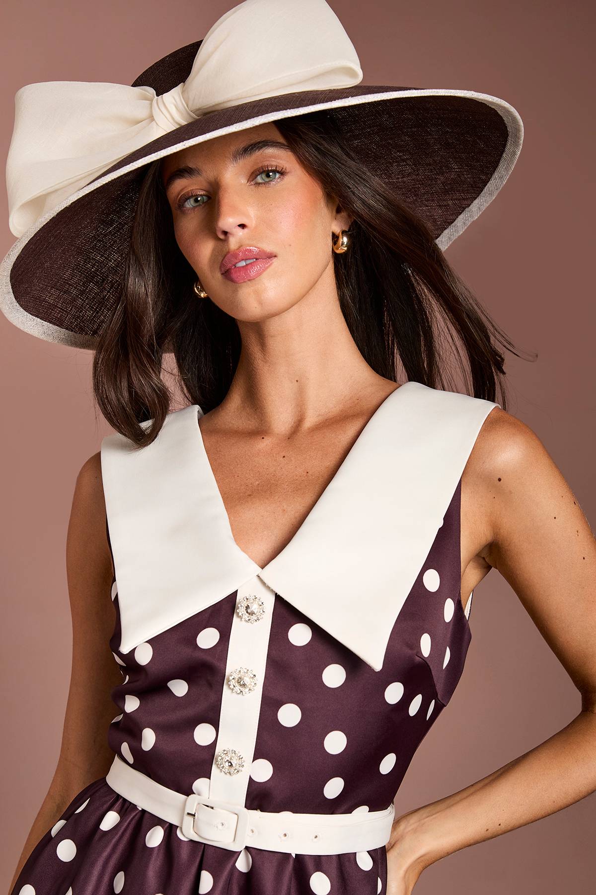 Coast Robe Midi Lisa En Crêpe À Col V Et Pois Beige